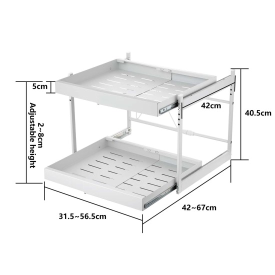 2-Tier Adjustable Under Sink Pull-Out Organizer Sliding Metal Storage Drawer Rack for Kitchen Bathroom Cabinet 2-Tier Adjustable Under Sink Pull-Out Organizer Sliding Metal Storage Drawer Rack for Kitchen Bathroom Cabinet